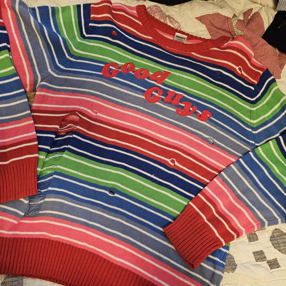 chucky 'good guys' striped distressed sweater